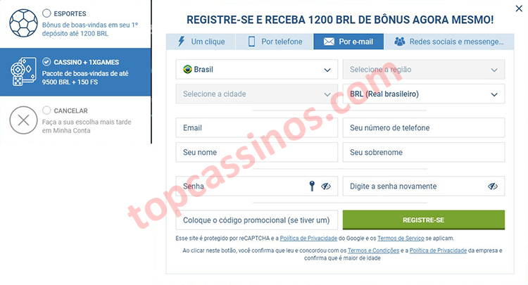 Registro para 1xbet por e-mail