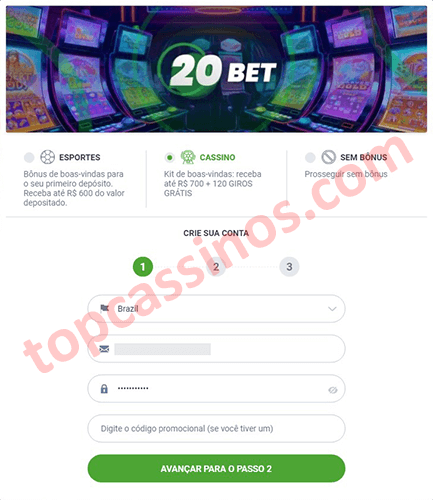 20bet primeira etapa do registro - detalhes da conta