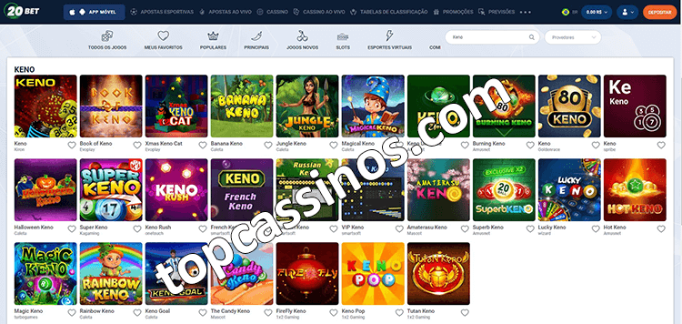 Keno jogos em 20bet