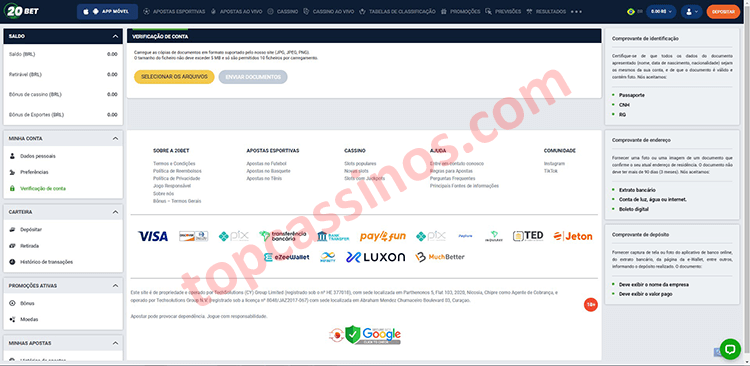 20bet Verificação de conta