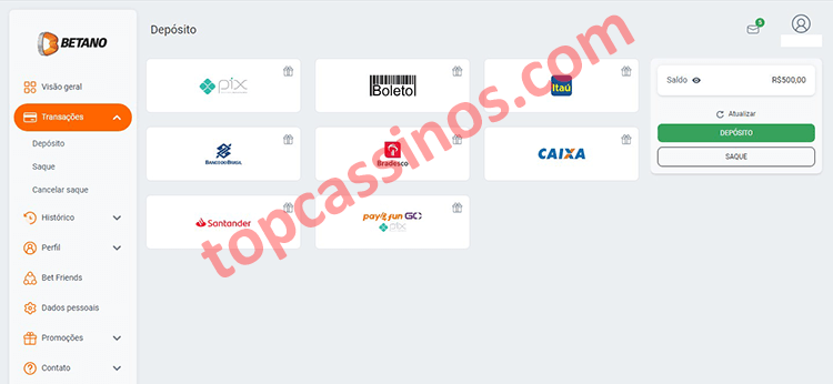 Formas de fazer um depósito em Betano