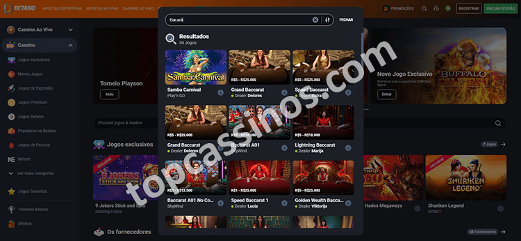 Jogos de Bacará no cassino online Betano