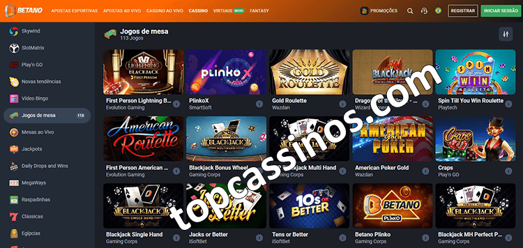 Jogos de mesa no cassino online Betano