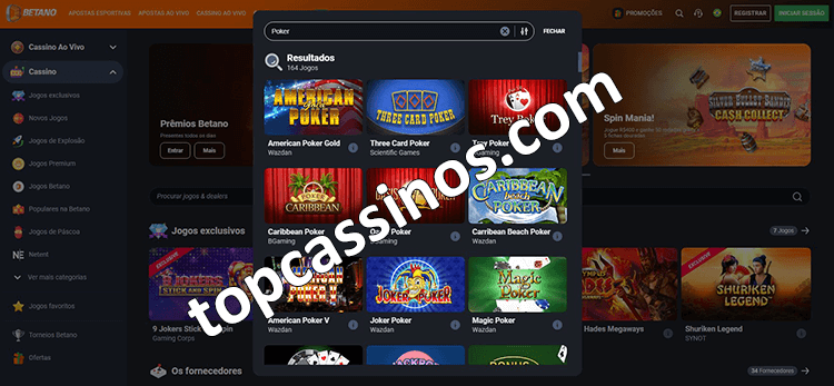 Jogos de Pôquer no cassino online Betano